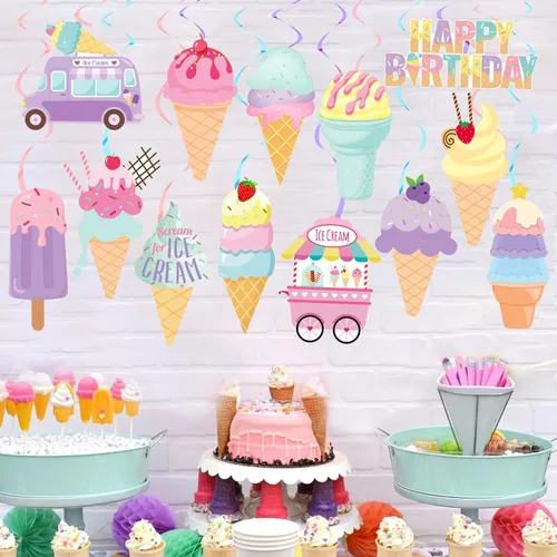 Miniatura 7 de Decoración colgante de helados para fiesta de cumpleaños, 20 unidades, decoración de fiesta de helado de verano, decoración para colgar, conos