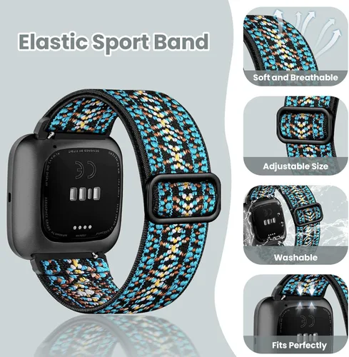 Miniatura 3 de Paquete de 8 bandas elásticas compatibles con Fitbit Versa 2/Versa para mujeres y hombres, correa trenzada de nailon ajustable Solo Loop