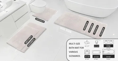 Miniatura 6 de MINIDEAR - Alfombras de baño 24x17 beige - Tapete de baño de espuma elástica gruesa, ultra suave y pachona, antideslizante, de secado rápido