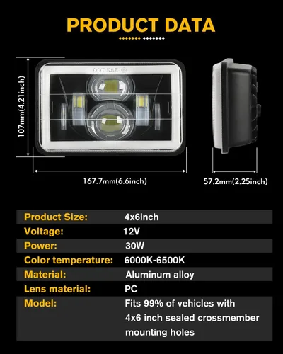 Miniatura 8 de CO LIGHT 2 faros delanteros LED de 4 x 6, haz sellado alto/bajo aprobado por DOT, señal de giro DRL blanca y ámbar, repuesto H4651 H4652 H4656 H4666