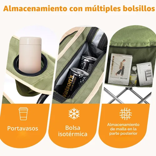 Miniatura 7 de NEWBULIG Silla de campamento plegable de gran tamaño para adultos, soporte resistente de 500 libras, sillas plegables portátiles para exteriores