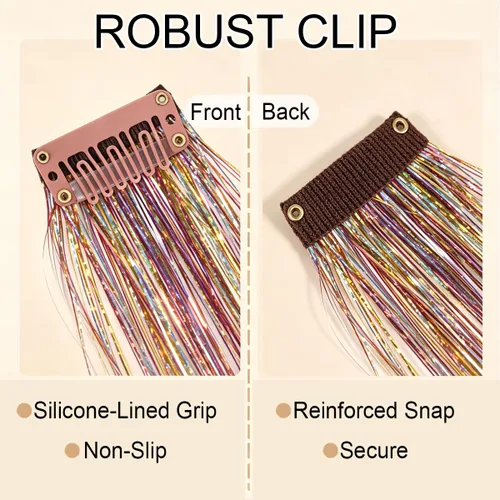 Miniatura 5 de Celinebella 6 extensiones de cabello con clip de mezcla de color rojo, plateado y azul, 6 unidades, resistentes al calor, para mujeres, 17-Azul