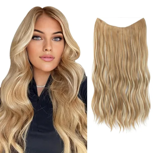 Miniatura 16 de SARLA Extensión de Cabello con Alambre Invisible con 3 Clips Pieza de Cabello Sintética Corta de Ondas de Playa Diadema Transparente Ajustable