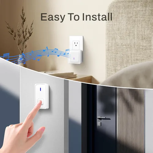 Miniatura 7 de BN-LINK Timbre inalámbrico con 2 botones, mini timbre de puerta impermeable, fácil instalación, rango de 1000 pies, volumen ajustable y 58 Blanco