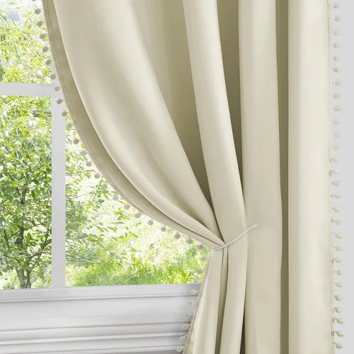 Miniatura 9 de HOMEIDEAS Cortinas opacas con pompones grises de 52 x 63 pulgadas de largo, con ojales, para oscurecer la habitación, 2 paneles para dormitorio