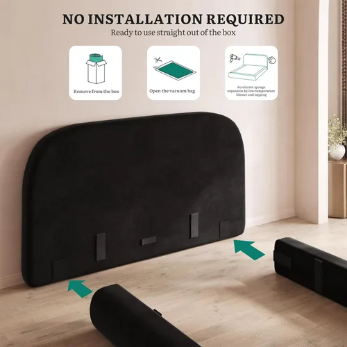 Miniatura 4 de YITAHOME Base de cama tamaño Queen, plataforma tapizada de terciopelo con cabecero, cama de nube suave con estribo, esquinas redondeadas, fácil Negro