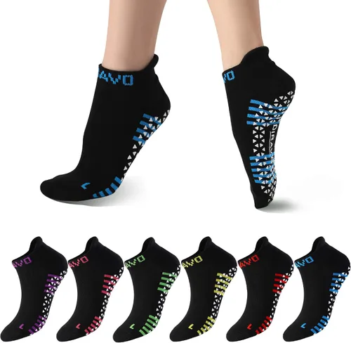 6 Pairs Yoga Socks for Women with Grips Non-Slip Anti-Skid Pilates Barre Socks Bikram Fitness Size 5-10