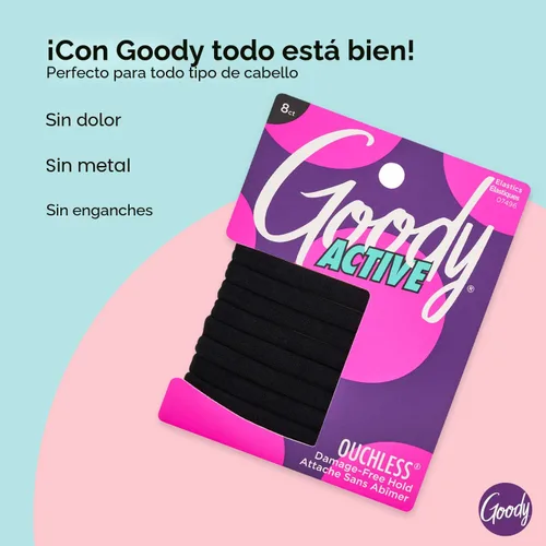 Miniatura 5 de Goody Ouchless Elásticos para Cabello Sin Costuras, 8 Unidades, Negro, Sujeción Suave Sin Daños, Sin Enganches ni Tirones, Para Todas las Ocasiones