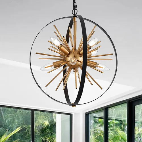 Candelabro Sputnik de globo negro dorado de 17.72 pulgadas con 8 luces, moderno, industrial, ajustable, colgante de techo, lámpara colgante estilo