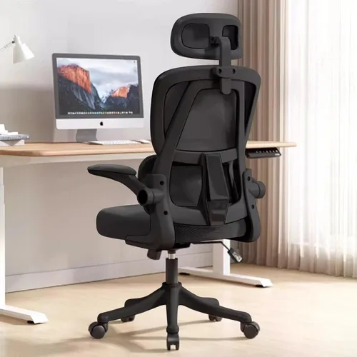 Silla ergonómica de oficina para computadora con reposabrazos abatibles y soporte lumbar, sillas de escritorio de malla con respaldo alto para