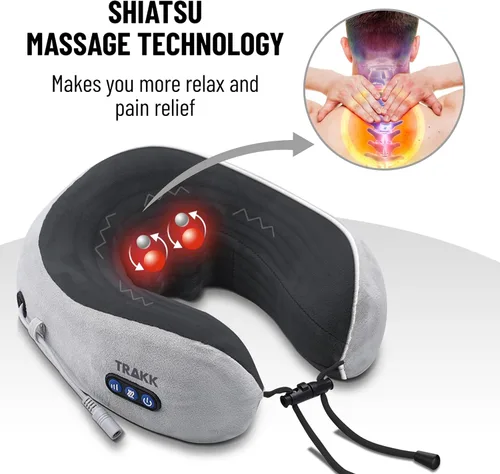 Miniatura 2 de TRAKK Masajeador de cuello y almohada de viaje, almohada de cuello en forma de U y masajeador eléctrico para músculos, hombros, dolor cervical