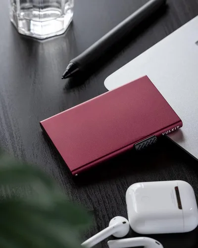 Miniatura 5 de VULKIT Tarjetero minimalista Pop Up Tarjetas RFID Protección Slim Metal Wallet, Vino, Minimalista