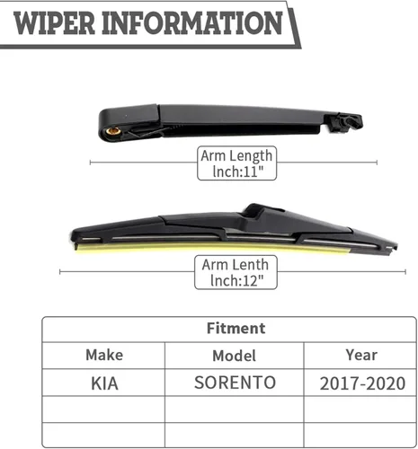 Miniatura 2 de Kit de brazo y cuchilla de limpiaparabrisas trasero, reemplazo de ajuste exacto para KIA Sorento 2016-2020, ajuste estilo OEM, fácil de instalar