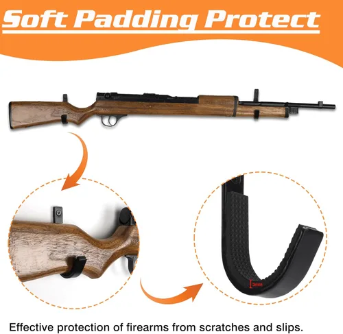Miniatura 4 de Soporte de pared para rifles de metal horizontales para colgar y almacenar, soporte para pistola de acero resistente con acolchado suave, almacena
