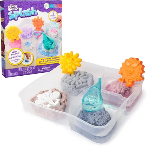 Miniatura 9 de Kinetic Sand, Splash - Estuche para principiantes con arena de juego que cambia de color de 6 onzas, 3 herramientas y moldes, almacenamiento