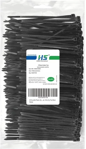 HS Bridas de plástico duraderas de 4 pulgadas (paquete de 1000 unidades) pequeñas envolturas finas de nailon autobloqueantes de 18 libras para Negro