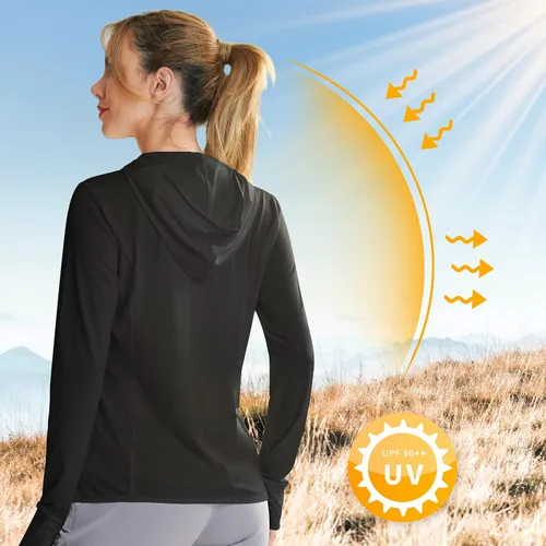 Miniatura 2 de Libin sudadera con capucha para mujer, con cremallera completa, UPF 50+, capucha con protección solar, de manga larga, para senderismo