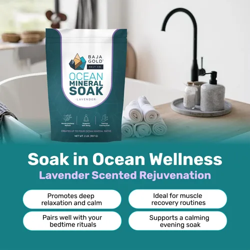 Miniatura 2 de Baja Gold Ocean Mineral Soak – Remojo de baño de magnesio natural y oligoelementos Remojo relajante y limpio de ingredientes para baño, músculos