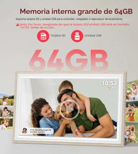 Miniatura 3 de Marco de fotos digital de 64 GB Frameo de 15.6 pulgadas, grande 1920 x 1080 IPS FHD pantalla táctil WiFi marcos de fotos electrónicos para compartir