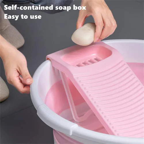 Miniatura 5 de Lavabo plegable para lavar a mano, bañera antideslizante con tabla de lavado integrada para lavar a mano lavandería hogar (verde)