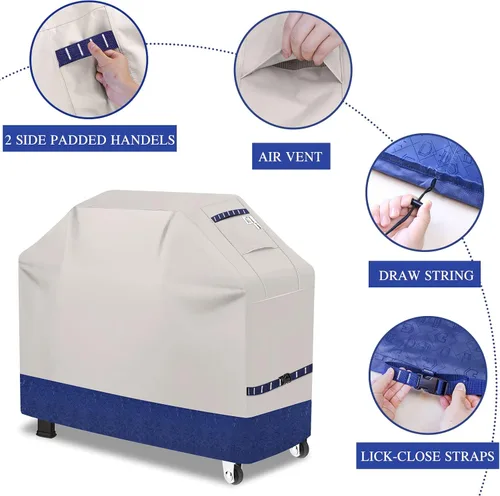 Miniatura 4 de Cubierta de Parrilla 600D Resistente, Protector de Barbacoa Universal Impermeable con Correas Ajustables, Cubierta de Horno al Aire Libre Resistente