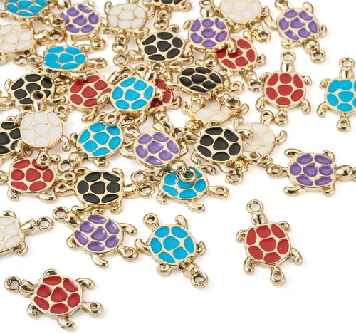 Miniatura 8 de Craftdady 40 dijes de eslabones de metal de tortuga, tortuga marina, aleación esmaltada, colgantes, dijes colgantes de animales dorados claros