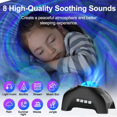 Miniatura 3 de Proyector de galaxia, CIMELR Proyector de estrellas Luz nocturna con altavoz Bluetooth, máquina de ruido blanco, control remoto - Proyector Aurora