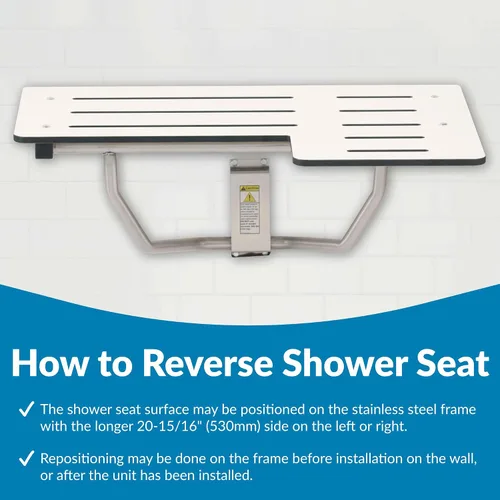 Miniatura 9 de Bobrick - Asiento de ducha plegable reversible, color blanco/acero inoxidable