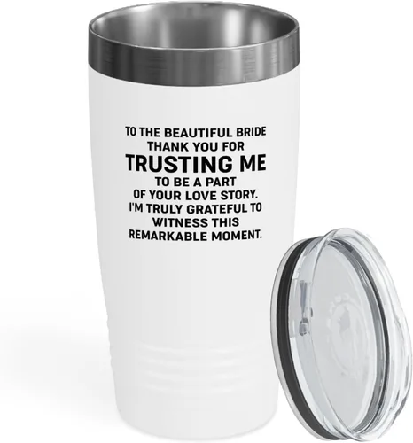 Bride Gift from Officiant Tumbler 20oz White -Beautiful Bride - Bridal Shower Bride To Be Bachelorette Party Newlywed Wedding Officiant Brother