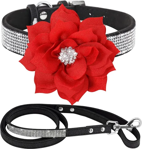 Miniatura 22 de Conjunto de Collar y Correa para Mascotas, Bonito y Deslumbrante de Ante Suave con Diamantes de Imitación de Cristal, Collar y Correa para Gatos