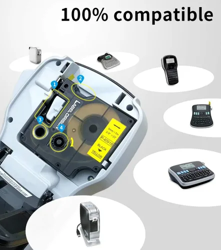 Miniatura 2 de Casetes de cinta para etiquetadoras D1 40918 S0720730 Negro sobre amarillo 3/8 pulgadas x 23 pies (0.354 in x 23.0 ft) Compatible con cartuchos
