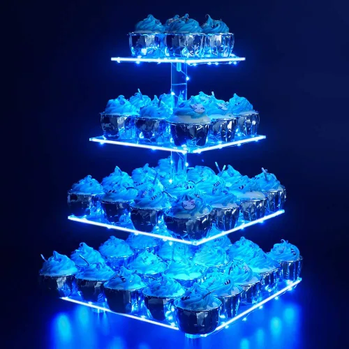 YestBuy Soporte de Cupcakes Acrílico de 4 Niveles Soporte de Pasteles para Té de la Tarde Soporte Grande para Cupcakes Torre de Cupcakes Soporte Azul
