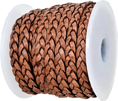 Miniatura 8 de GENIQUE Cordón de cuero trenzado plano de 0.197 in, cuerda de cuero para fabricación de joyas, tiras de cuero, ribete de cuero (16.4 ft)