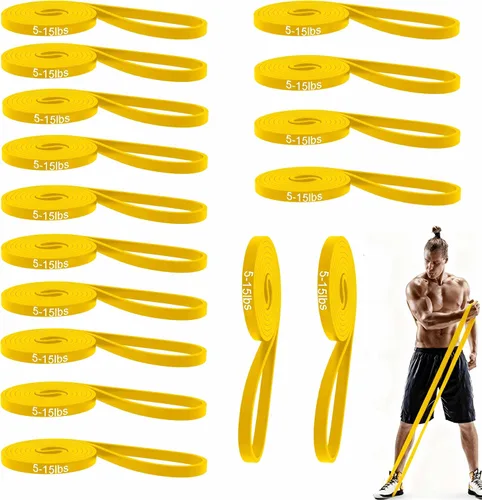 Miniatura 7 de Juego de 16 bandas de resistencia, bandas elásticas de entrenamiento prémium para gimnasio en casa, entrenamiento de fuerza, yoga y terapia física