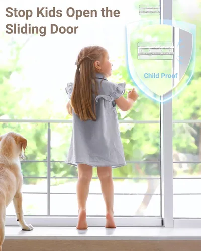 Miniatura 2 de Cerraduras de puerta corrediza para ventana, paquete de 2 cerraduras de puerta corrediza de vidrio para seguridad infantil, cerraduras de seguridad