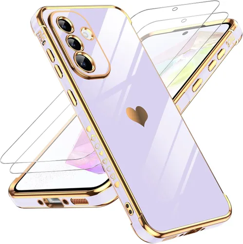 Miniatura 15 de LeYi for Moto G 5G 2025 Case: with Tempered Glass Screen Protector [2 Pcs]+ Full Camera Lens Protection,Love Heart Plating Cute Luxury Soft TPU