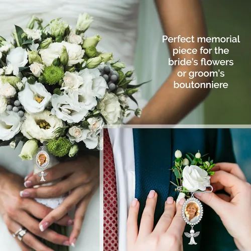 Miniatura 4 de Encanto de foto simple para ramo de boda, recuerdo conmemorativo con diamantes de imitación, pin de boutonniere, regalo conmemorativo para madre