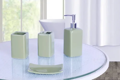 Miniatura 4 de Juego de accesorios para encimera de baño de 4 piezas de cerámica maciza (beige)