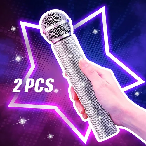 Miniatura 4 de Threan 2 piezas de micrófono falso de juguete de Navidad con purpurina brillante y diamantes de imitación de plástico para juego de micrófono
