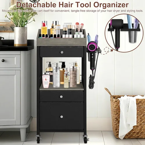 Miniatura 8 de Carrito organizador de maquillaje con 3 cajones, carrito de almacenamiento de cosméticos rodante con divisores ajustables, soporte de herramientas