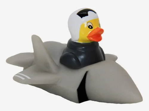 Pato de goma de la Fuerza Aérea, marca, mostrando poderoso pato de goma especial F35 moderno de la Fuerza Aérea de EE. UU., fiesta de cumpleaños,