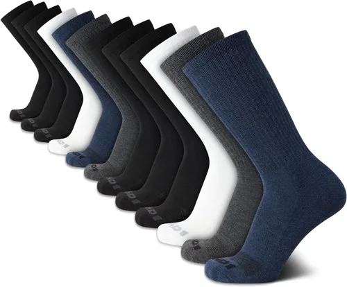 AND1 Calcetines tipo tripulación para hombre - Paquete de 12 calcetines deportivos acolchados de alto rendimiento que absorben la humedad y son