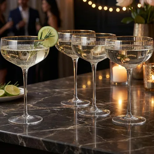 Miniatura 7 de Gold Rim Coupé - Juego de 4 vasos clásicos de Manhattan de 11 onzas, Martini, cócteles, champán, vino y agua, coupés con borde dorado, tallo