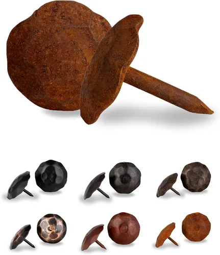 Miniatura 28 de Paquete de 25 clavos decorativos de 1,25 pulgadas de cabeza redonda grande – oxidados – sujetadores rústicos redondos hechos a mano para persiana