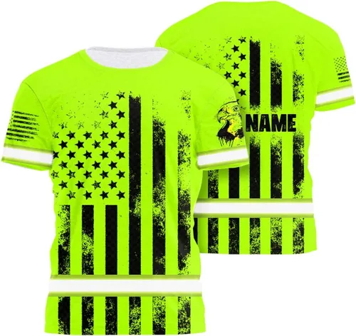 Miniatura 13 de Camisa de alta visibilidad para hombre, camisetas de seguridad reflectantes con la bandera de EE. UU., nombre personalizado para corredores