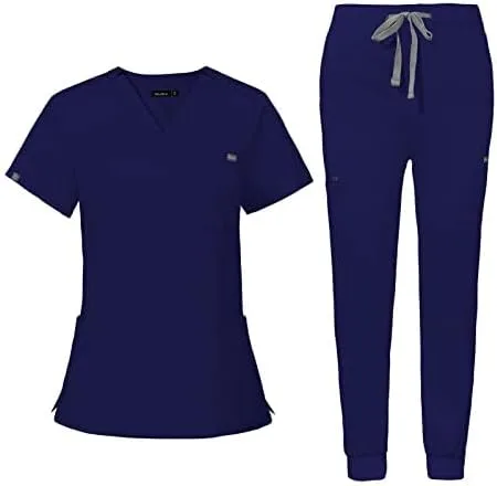 niaahinn Conjunto de uniforme médico para mujer con cuello en V clásico y pantalones deportivos de yoga, uniforme médico de enfermería