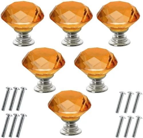 Miniatura 11 de Akstore 6 pomos de cristal para gabinetes de 1.18 pulgadas (1.181 in) con forma de diamante, para cajones de cocina, aparador, armario, tiradores