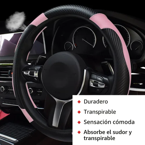 Miniatura 4 de povtii Funda para volante de automóvil, protector de cuero transpirable de 15 pulgadas, fundas cómodas antideslizantes para volante de vehículo