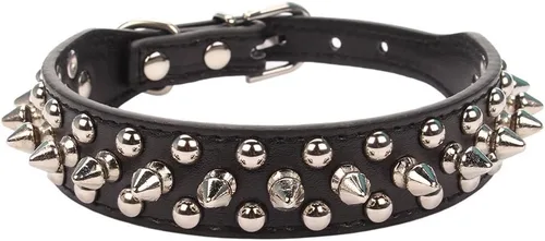 Miniatura 2 de Collar ajustable de piel sintética con remaches de clavos para gatos, cachorros y perros.