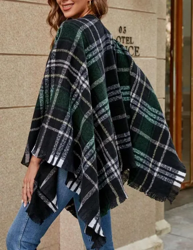 Miniatura 2 de VIMPUNEC - Pashmina estilo bohemio con patrón a cuadros para mujer, con borla.